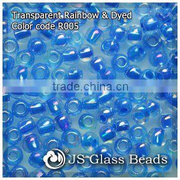 High Quality Fashion JS Glass Seed Beads - R005# Rainbow Dyed Blue Transparent Rocailles Beads For Garment & Jewelry