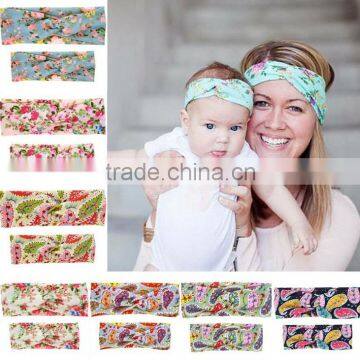 2Pcs/Set Mom and Me Boho Turban Headband Top Knotted Rabbit Ears Elastic Bowknot Matching Headband Baby and Mommy Headwrap Gifts