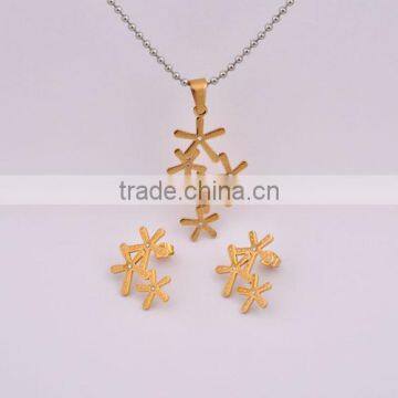 2014 stainless steel gold snowflake rhinestone jewelry set