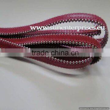 Leather With Chain -Flat Leather with boll chain 6mm Fuxia