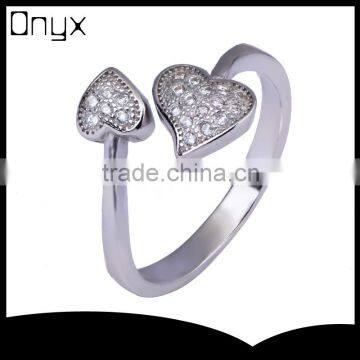 Pure silver evil and angel love ring with zircon double hearts