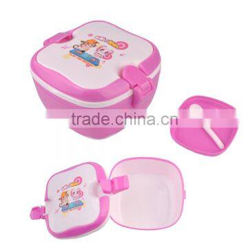 kids pink plastic divider lunch box with spoon