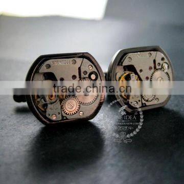 15x18mm Vintage Style Steam Punk Watch Movement Core Rhodium,metal Gun Black Fashion Cuff Links 6600067