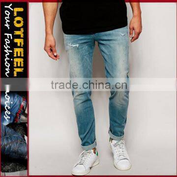 Super Skinny Fit Distressed denim man jeans pant yiwu jeans jeans damage(LOTA037)