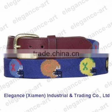 Hand-stitched Needlepoint Belts Fashion Golf Design Belts With Genuines Leather