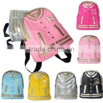 High quality Korean Splice style pu leather girl and boy school backpack bag