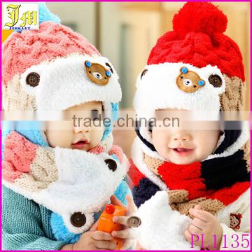 New Soft Winter Crochet Baby Newborn Toddler Boy Girl Beanie Hat Scarf Cute Bear Cap Knitted