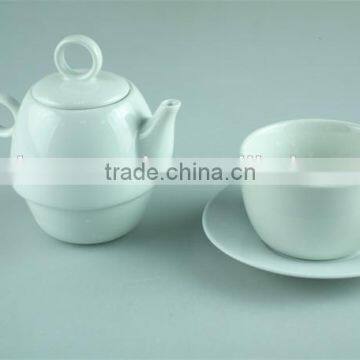 White cheap ceramic teapot with cup set for tea/coffee use