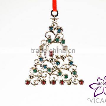 14K White Gold Plated Metal Xmas Tree Ornament With Crystals From Swarovski photo-3