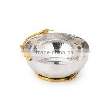 silver & gold plated leaf design hammered bowl