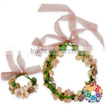 Wholesale Children 2 Pcs Adjustable Tiara Artificial Flower Crown And Waist Bracelet photo-4