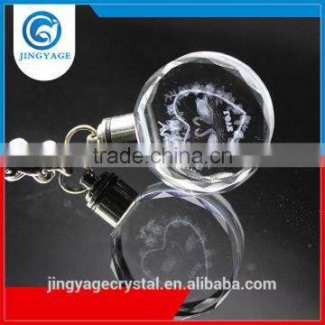 3D Laser Engraved Love Round Design Crystal Led Key chains Photo Led Crystal Key chain