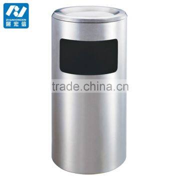 Stainless steel trash bin with ashtray