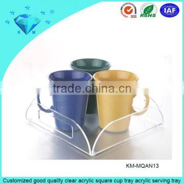 Customized good quality clear acrylic square cup tray acrylic serving tray