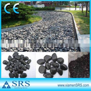 polished black river pebbles for landscape paving