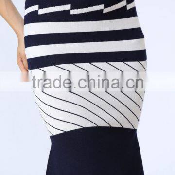 2016 New Arrival White & Black Stripe Knitted Crop and Fishtail High Waist Knitted Skirt Co-ord Set photo-6
