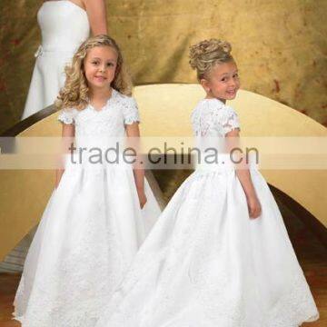 white short lace sleeve old flower girl dresses