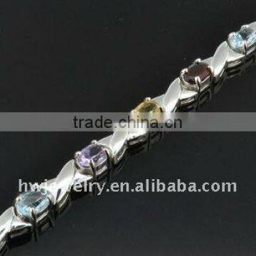 CZ stone silver Chain & link bracelet