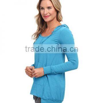 100 % Cotton European Style Plain Long Sleeve Classic Jersey Fabric Pullover Hoodie for Women photo-4