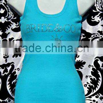 New Women GYM Singlet Custom Rhinestone 100 Cotton Tank Top photo-6