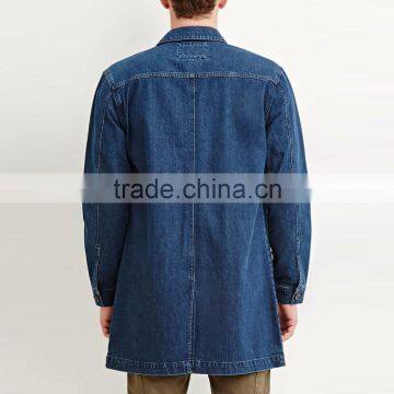 Longline Denim Dark Blue Long Jacket With Pocket for Men photo-2