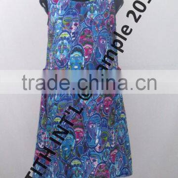 Sleeveless Round Neck Printed Cotton Ladies Dress photo-2
