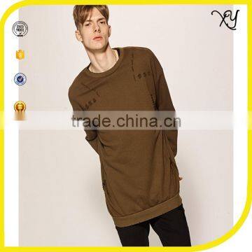 Casual longline Regular Cut Mens Ripped pullover Hoodie for man