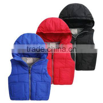 2015 New Style Autumn Winter No Sleeve Vests For Boys Girls With Hood