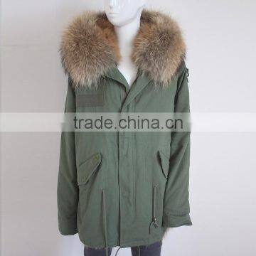 Myfur China Wholesale Fur Parka Mujer with Real Fox Fur Lining Raccoon Fur Collar Hooded