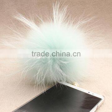 Myfur High Quality Real Raccoon Fur Pom Pom Phone Dust Plug Mint Green Color photo-2