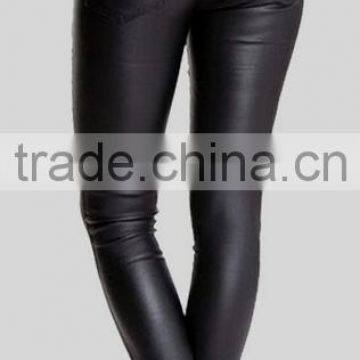 EY0211P Pants Fashion Women Bottoms Black PU Leather Slim Pant photo-3