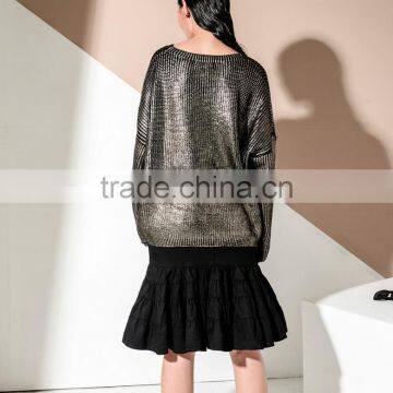 M1134 Runwaylover 2016 Latest Design Fashion Ladies Geometric Pattern Golden Gilding Loose Knitted Loose Sweater photo-6