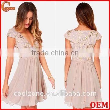 China supplier woman dress cap sleeves sequined woman dress fashion 2015