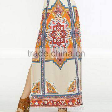 2017 OEM Photo Ladies Floral Print Long Maxi Side Slit Skirt photo-2