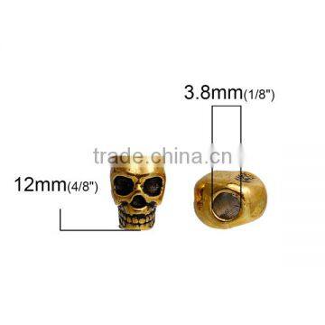 Zinc Based Alloy 3D Spacer Beads Skull Gold Tone Antique Gold photo-2
