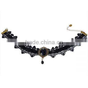New Fashion Lace Choker Necklace Black Drop Pendant 32cm Long