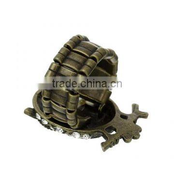 Antique Bronze Clear Rhinestone Elastic Stretch Owl Halloween Ornaments Rings photo-2