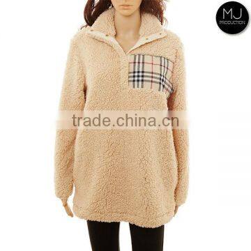 FACTORY LOW MOQ Women Winter Plaid Monogram Fleece Pullover Wholesale photo-3