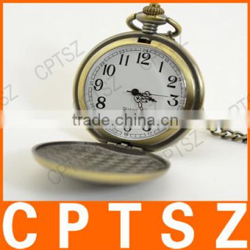 Classical Bronze Polish Men Quartz Pocket Watch with Pendant Chain