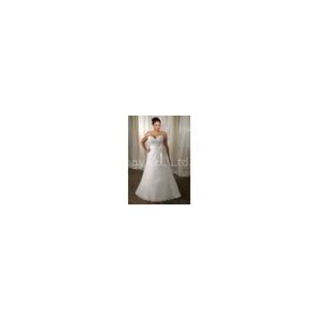 A-line Sweetheart Sweep Train Lace Satin Ribbon Plus Size Wedding Dress