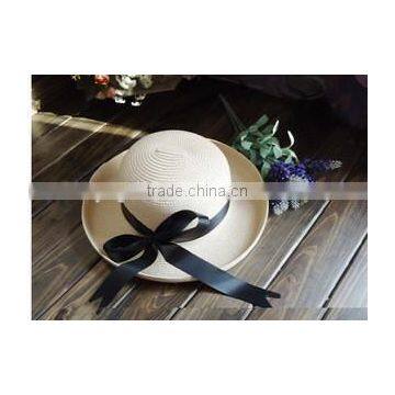 Summer Bow Ribbon Straw Sun Hat Beach Wide Brim Roll-up Floppy Cap photo-3