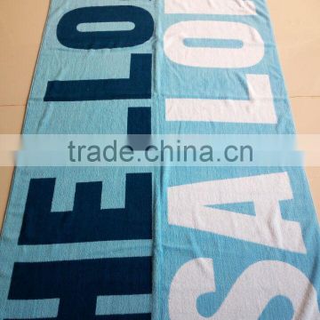 China supplier of Blue/White color woven jacquard/yarn dyed full custom design luxury/absorbent 80*160cm terry beach towels