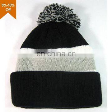 high quality grey knit acryl beanie hat 100% polyester fleece cap woven label