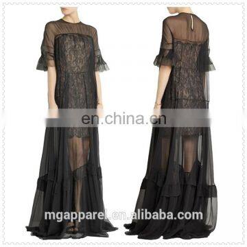 nice design women black short sleeve chiffon evening gown