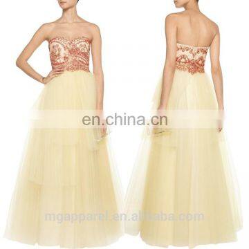 latest gown designs long prom ball tulle evening dress sexy strapless wedding bridal gown