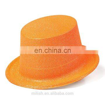 MH-2159 Classic Party kit PVC Plain Full Size Orange Glitter Plastic Top Hat