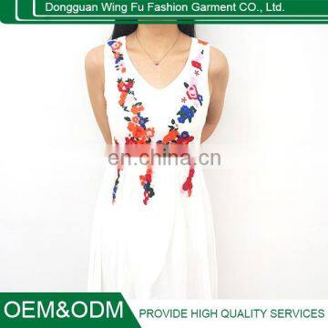 Star temperament dovetail skirt v-neck embroidery Sleeveless silk dress