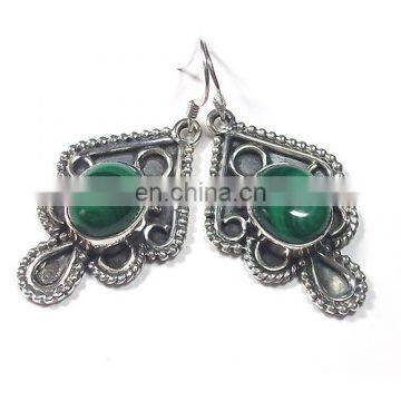 Natural malachite silver earrings Oval gemstone silver earrings Wholesale factory price jewelry