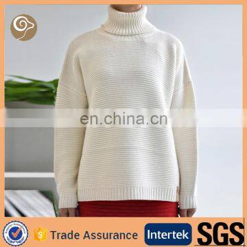 Women Long Neck Horizontal Cable Cashmere Pullover