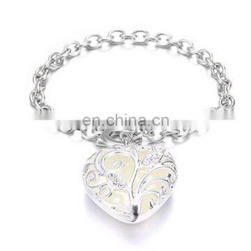 Women Girls Jewelry Silver Plated Love Heart Pendant Glow In The Dark Bracelet